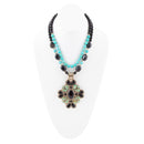 Barcelona Blue Turquoise and Black Onyx Golden Statement Necklace