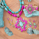 Barcelona Pink Agate and Blue Turquoise Statement Cuff Bracelet by Barse Jewelry