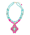 Barcelona Pink Agate Cross Golden Pendant Necklace by Barse Jewelry