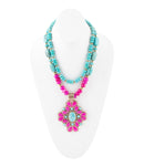 Barcelona Pink Agate Cross Golden Pendant Necklace by Barse Jewelry
