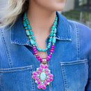 Barcelona Pink Agate Cross Golden Pendant Necklace by Barse Jewelry