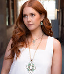 Barcelona Blue Turquoise and Mother of Pearl Golden Statement Necklace