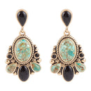 Barcelona Blue Turquoise and Black Onyx Post Drop Golden Earrings