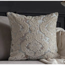 Baroque beige & silver damask cut velvet cushion covers living room by Decorbites