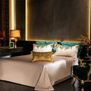 GobekUsa Embroidered Gold Blue Brocade Cotton Bedding Set with Duvet Cover, Sheets, Pillowcases