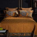 GobekUsa Golden Jacquard Baroque Bedding Set Queen King Size Linens - Sheet Pillowcase Comforter Cover