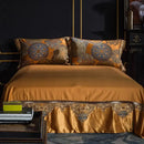 GobekUsa Golden Jacquard Baroque Bedding Set Queen King Size Linens - Sheet Pillowcase Comforter Cover