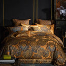 GobekUsa Golden Jacquard Baroque Bedding Set Queen King Size Linens - Sheet Pillowcase Comforter Cover