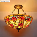GobekUsa Baroque Style Stained Glass Ceiling Light, Semi Flush Mount Fixture for Bedroom