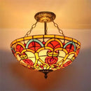 GobekUsa Baroque Style Stained Glass Ceiling Light, Semi Flush Mount Fixture for Bedroom
