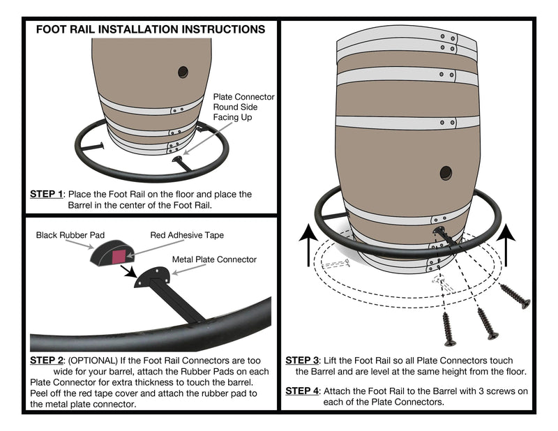 Barrel Foot Rail (Wine, Whiskey, Bourbon Barrel Compatible)