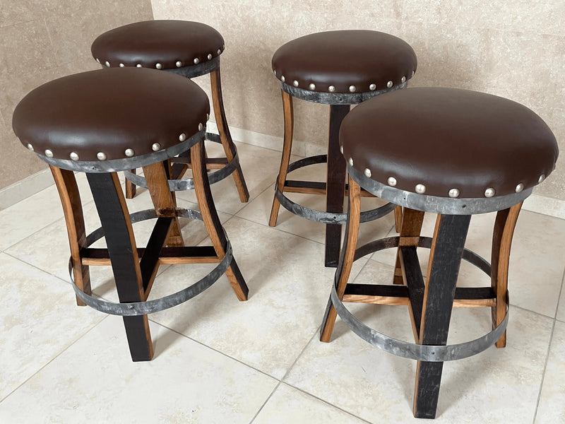 Brown Wine Barrel Bar Stool - Whiskey Barrel Stave Pub Stool - Counter Height - Handmade Wine Barrel Chair, Memory Foam Upholstery