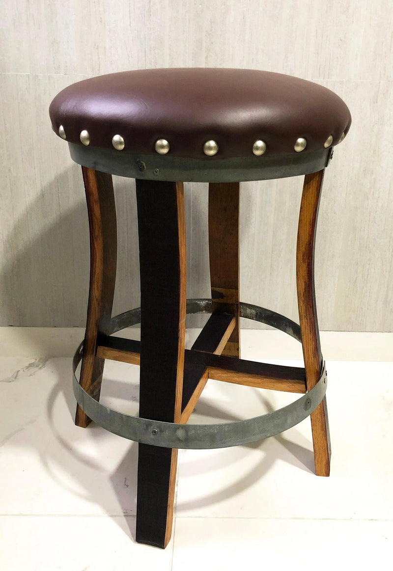 Brown Wine Barrel Bar Stool - Whiskey Barrel Stave Pub Stool - Counter Height - Handmade Wine Barrel Chair, Memory Foam Upholstery