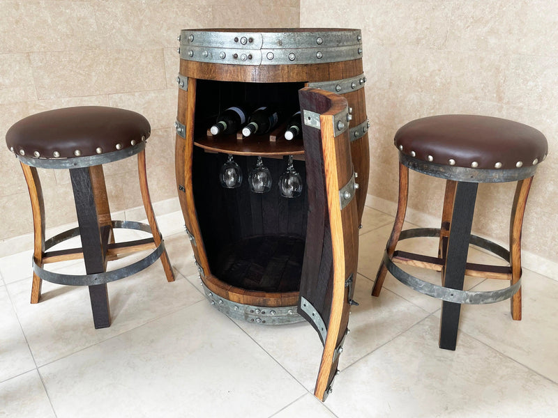 Brown Wine Barrel Bar Stool - Whiskey Barrel Stave Pub Stool - Counter Height - Handmade Wine Barrel Chair, Memory Foam Upholstery