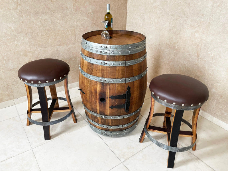 Brown Wine Barrel Bar Stool - Whiskey Barrel Stave Pub Stool - Counter Height - Handmade Wine Barrel Chair, Memory Foam Upholstery