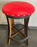 Whiskey & Wine Barrel Stool — Memory Foam, Red Upholstery