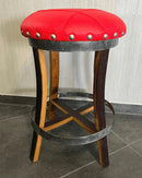 Whiskey & Wine Barrel Stool — Memory Foam, Red Upholstery