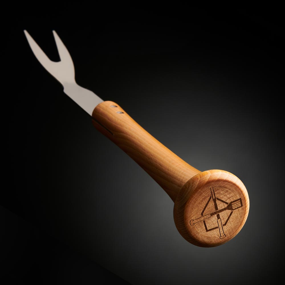 Wooden Baseball Bat Handle BBQ Turn Two Combo Set With Slider Spatula And Forkball Fork, photo 5 of 7
