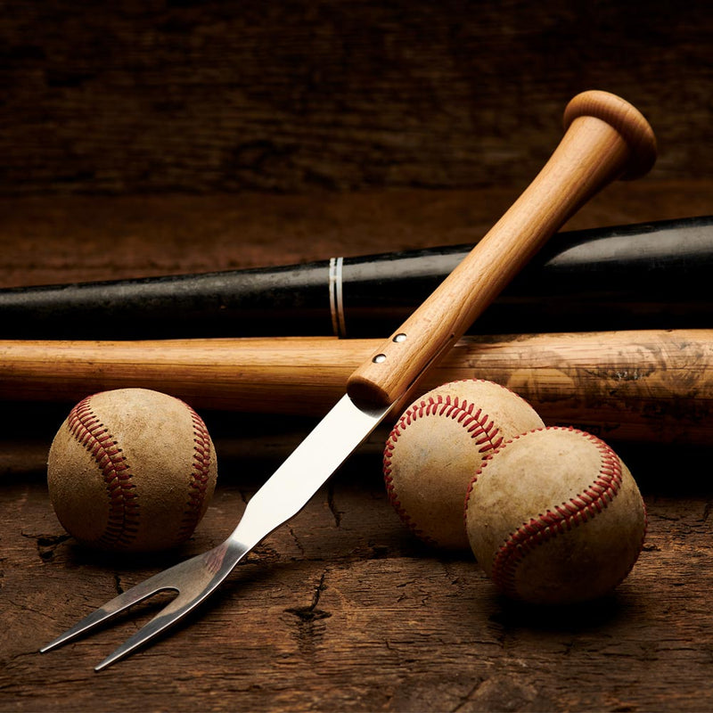 Wooden Bat-Handle Grill Fork - All-Natural Hardwood, Extended Length For Heat Protection, installed in a room