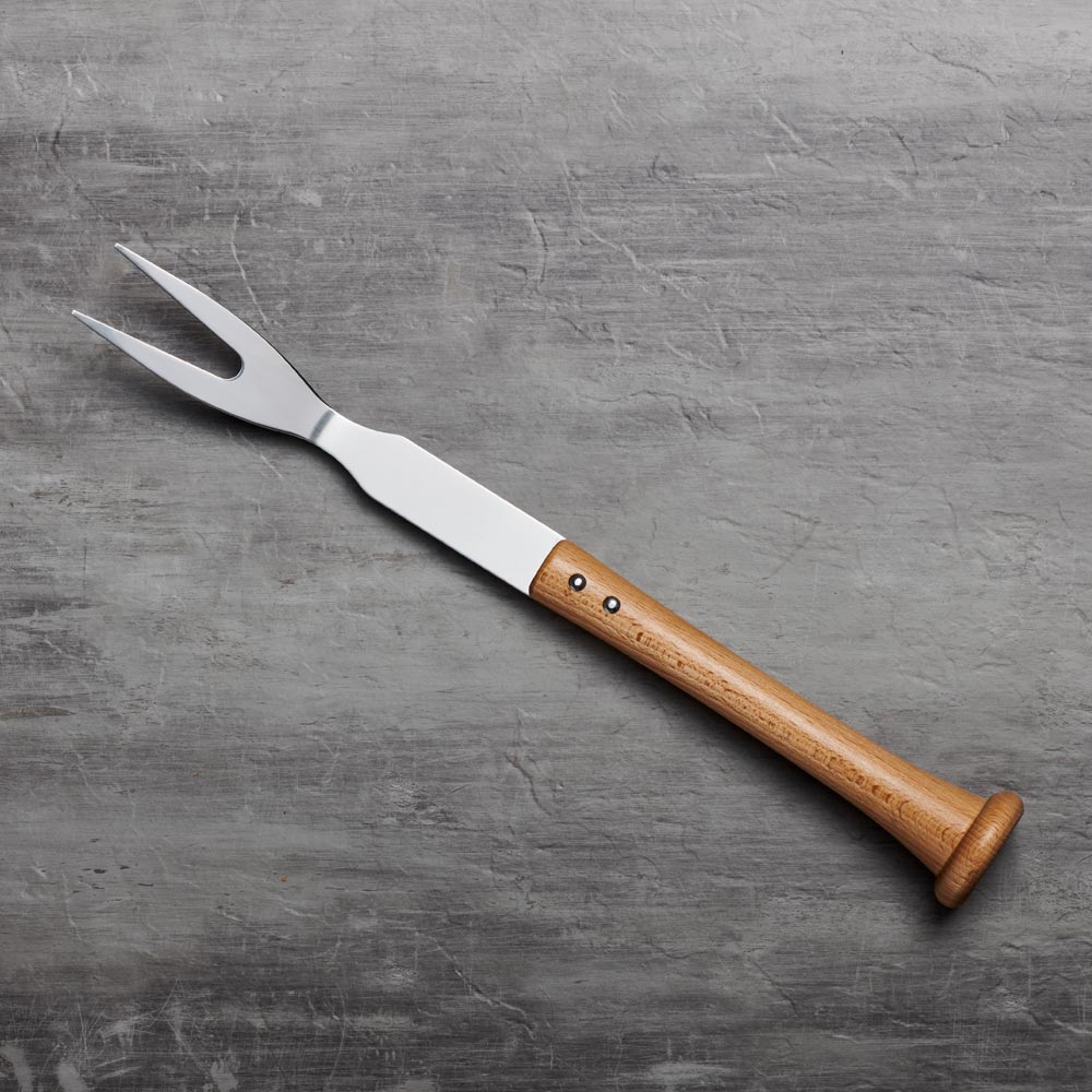 Wooden Bat-Handle Grill Fork - All-Natural Hardwood, Extended Length For Heat Protection, photo 3 of 5