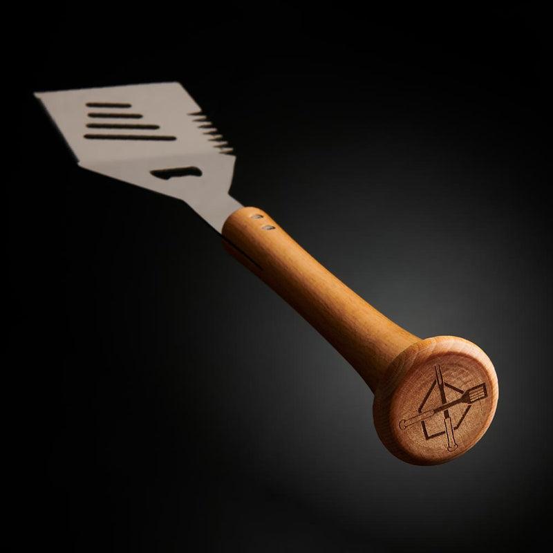 Wooden Baseball Bat Handle BBQ Turn Two Combo Set With Slider Spatula And Forkball Fork, photo 6 of 7
