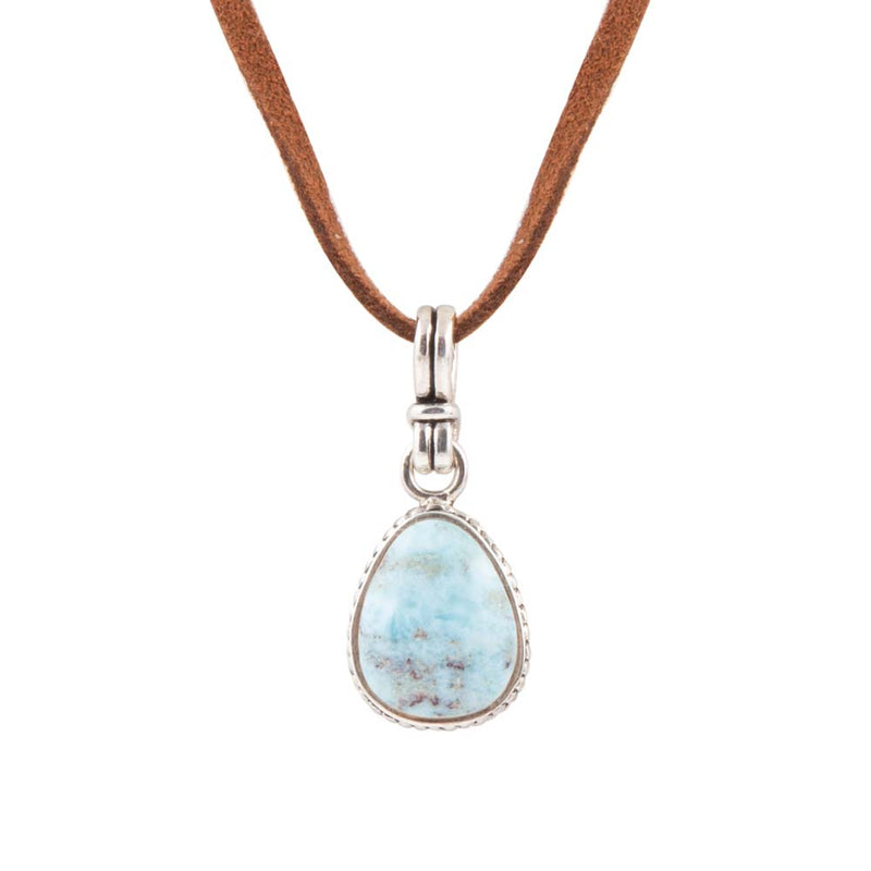 Basic Blue Larimar and Sterling Silver Pendant Leather Necklace
