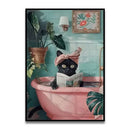 Funny black cat reading newspaper canvas wall art for bathroom by Decorbites