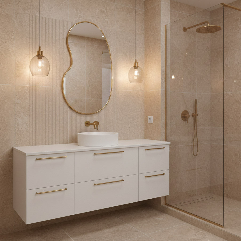 Kidney Shape Wall Mirror - Unlacquered Brass Mirror, photo 5 of 10