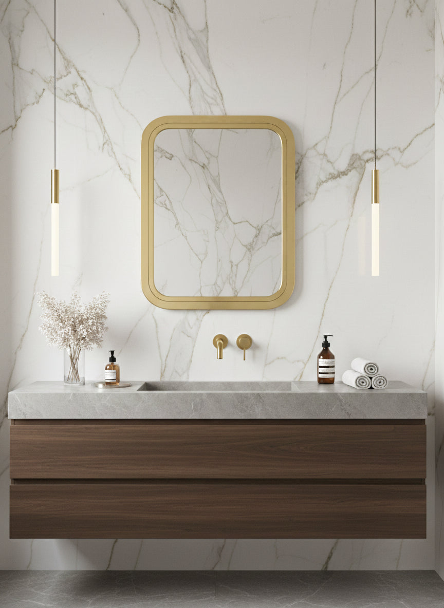 Gold Rectangle Mirror - Handmade Bathroom Mirror, photo 2 of 13