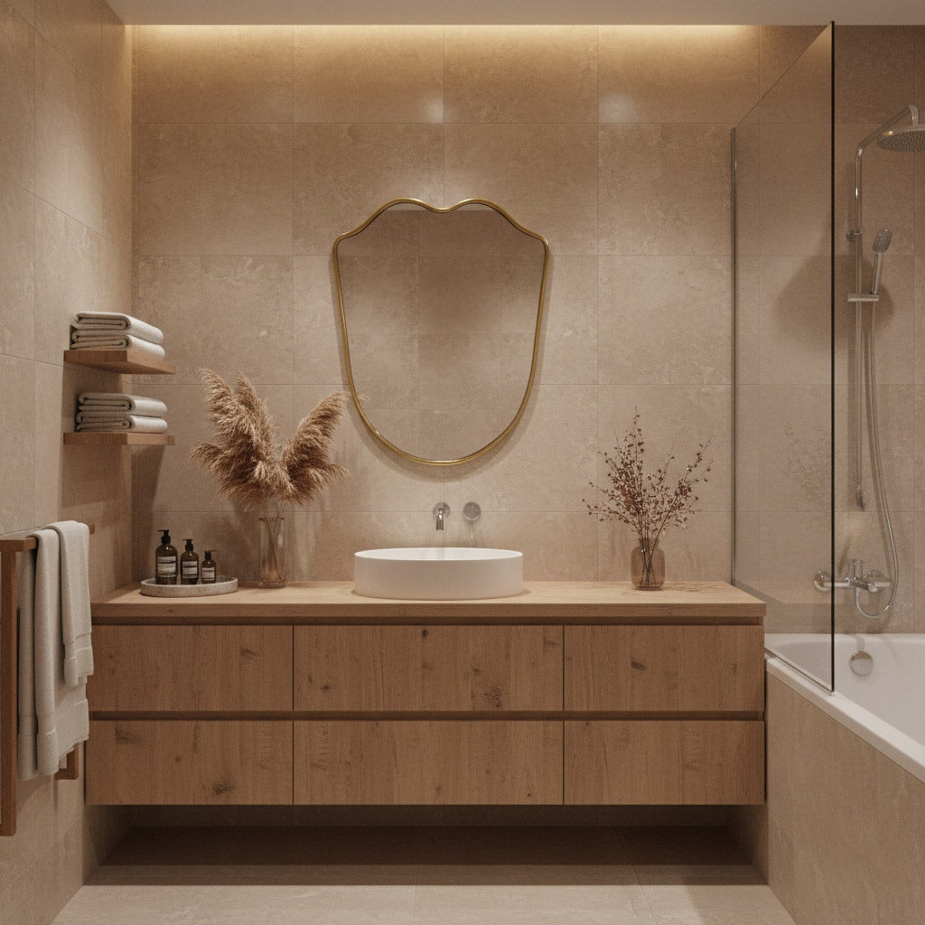 Shield Gold Brass Frame Wall Mirror, photo 2 of 10