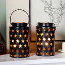 Set of 2 8"H Metal Candle Lanterns with Handle(Hollow Stars) by JHY DESIGN