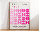 Mid century bauhaus pink & orange geometric art prints living room by Decorbites