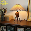 GobekUsa Bauhaus Pleated Wood Table Lamp LED E27 Solid Fabric Desk Light