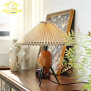 GobekUsa Bauhaus Pleated Wood Table Lamp LED E27 Solid Fabric Desk Light