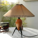 GobekUsa Bauhaus Pleated Wood Table Lamp LED E27 Solid Fabric Desk Light