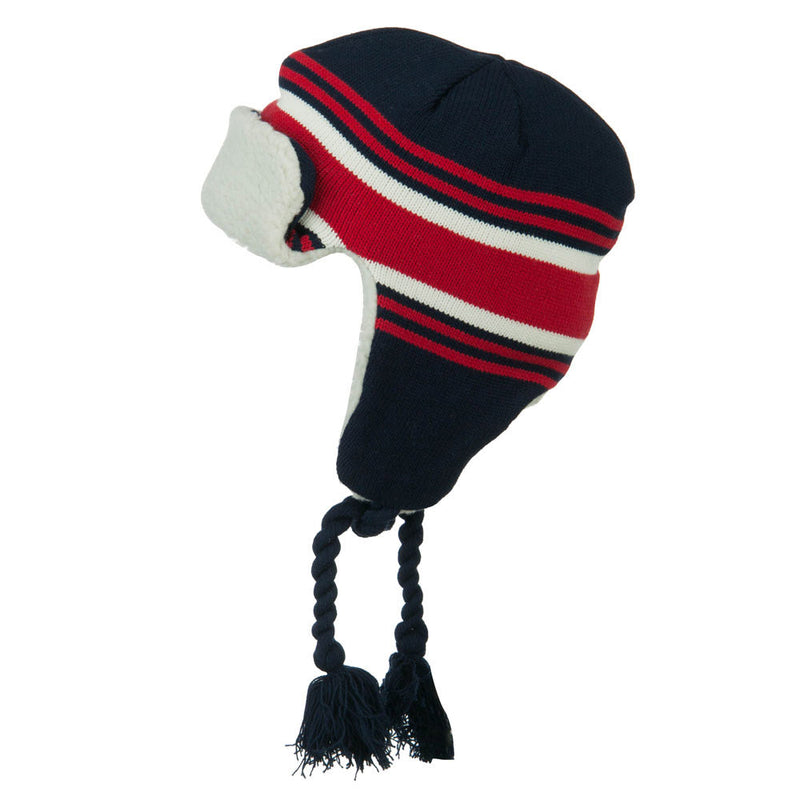Contrast Jacquard Striped Knit Hat