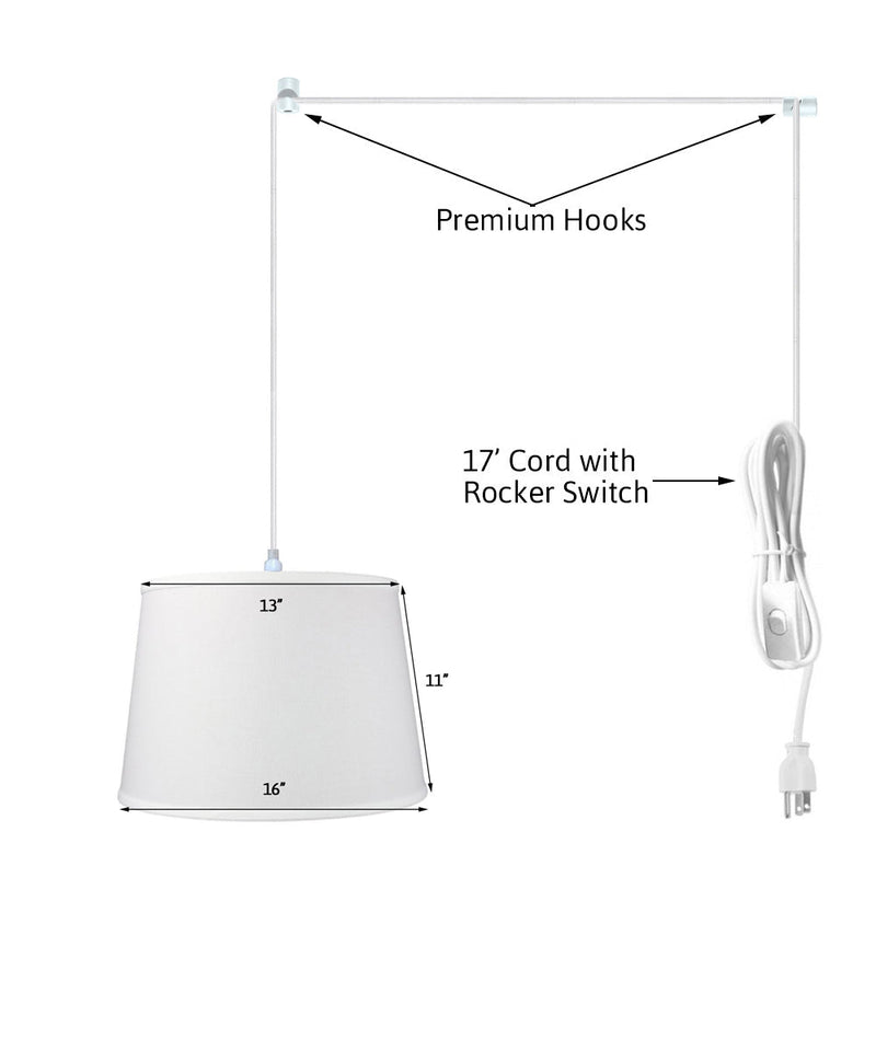 16"W 1 Light Swag Plug-In Pendant  White Shade White Cord