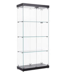 4-Tier Glass Display Cabinet, Double Door Glass Cabinet, Four Partitions, Two Locks, Floor Standing Storage Cabinet for Living Room, Bedroom, Showroom and Office, Black, 31.5"L x 14.2"W x 66.3"H