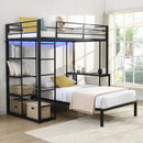 Metal Loft Bed Frame with LED Light Strip, Side Storage Shelves & Built-in Desk by HouseOfZazla