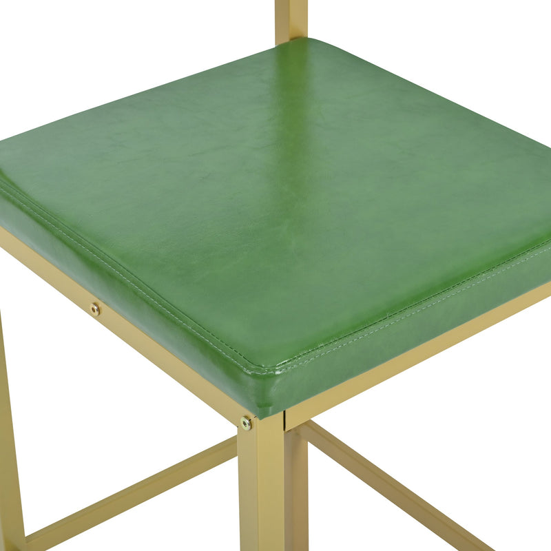 7-Piece Multi-Functional Modern Counter Height Dining Bar Table Set with Open Shelves and 6 Upholstered Stools for Dining Room, Bar and Cafe (White and Green)