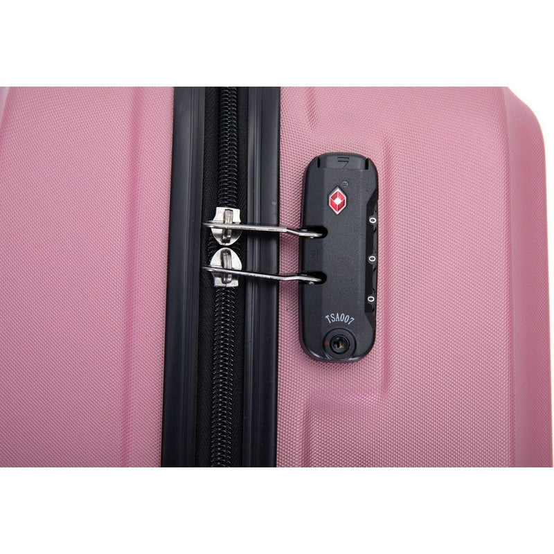 3 Piece Luggage Sets ABS Lightweight Suitcase with Two Hooks, Spinner Wheels, TSA Lock, (20/24/28), Pink