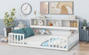 Floor Bed With Side Bookcase, Shelves, Guardrails by HouseOfZazla