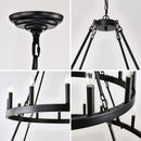 2 Tiers Wagon Wheel Chandelier Wooden Farmhouse 36 Light (24 / 12) Or (12 / 24) Metal Chandeliers 2 Story Light Fixtures Industrial For High Ceiling Living Dining Room Foyer, Adjustable Height - Black by HouseOfZazla