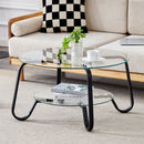 Retro Minimalist Style Metal Frame Double Layer Tempered Glass Coffee Table by HouseOfZazla