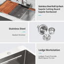 33 x 22 inches Brushed Nickel 33' Drop in Kitchen Sink with Ledge Workstation, Single Bowl, 16 Gauge Stainless Steel by HouseOfZazla