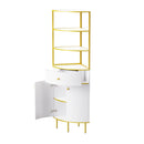 74.8" Tall Modern Corner Bookshelf,Fan-Shaped bookcase with 1 Drawer and 2 Doors, Wooden Standing Corner Shelf with Gold Metal Frame for Living Room,Home Office,White