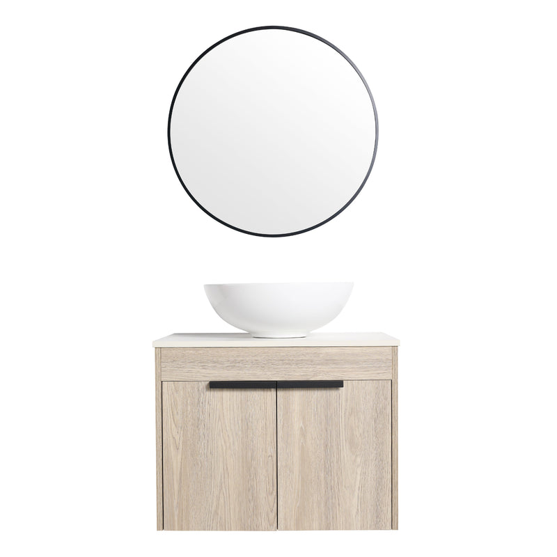 24" Modern Design Float Bathroom Vanity With Ceramic Basin Set, Wall Mounted White Oak Vanity With Soft Close Door, KD-PackingD-Packing Pieces