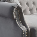 79" Chesterfield Sofa Grey Velvet for Living Room, 3 Seater Sofa Tufted Couch with Rolled Arms and Nailhead for Living Room, Bedroom, Office, Apartment, two pillows