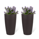 Set of 2 Faux Rattan Tall Planters with Automatic Watering