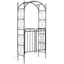84" Garden Arch Arbor with Gate, Metal Arch Trellis, Garden Archway for Climbing Vines, Wedding Ceremony Decoration, Flourishes & Arrow Tips, Black